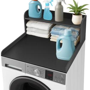 Royxen Washer Dryer Countertop with Shelf,2-Tier Laundry Countertop for Single Washer and Dryer,Soild Wood Core Washer Dryer Topper for Laundry Room Organization (Black)