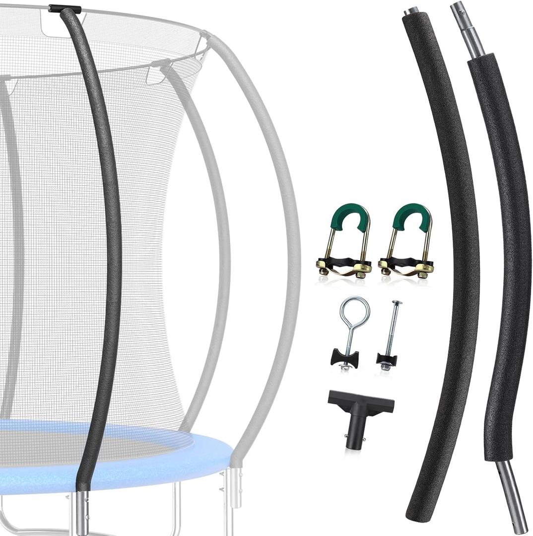 Replacement Trampoline Pole, Universal Trampoline Net Poles with Foam Sleeve, 1 Lower & 1 Upper Safety Trampolines Pole Universal Fit for 8-16ft