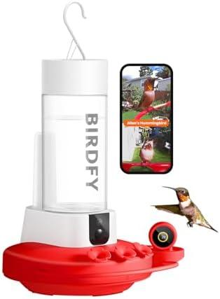 Birdfy Hummingbird Feeder with Dual Cameras AI Identify - 2K HD Smart Cameras, Close-Up Bird Video/Live Watching & Instant Notifications, Ant Moat & Leakproof - 20oz (Lifetime AI)
