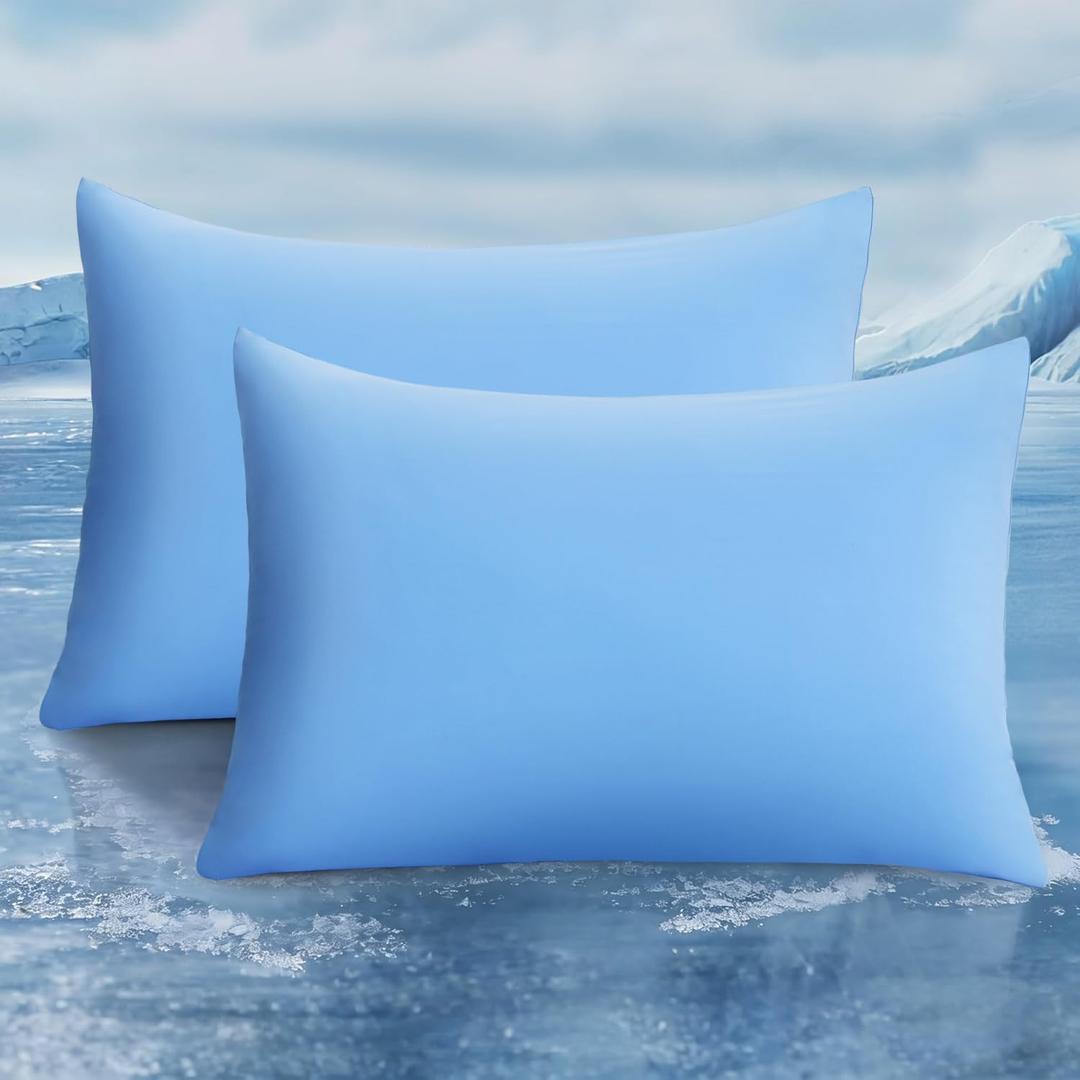 LUXEAR Cooling Pillow Cases, 2 Pack Stretch Arc-Chill Q-max 0.55 Cool Pillowcases Fit Standard & Queen Size Pillows, Protecting Hair & Skin, Gifts for Women & Men, Hot Sleeper, Night Sweat - Blue