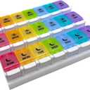 EZY DOSE Weekly (7-Day) Pill Case, Medicine Planner, Vitamin Organizer Box, Daily Planner, Push Button Compartments, Convenient and Easy to Use, 3 Times a Day, Rainbow Lids, BPA Free