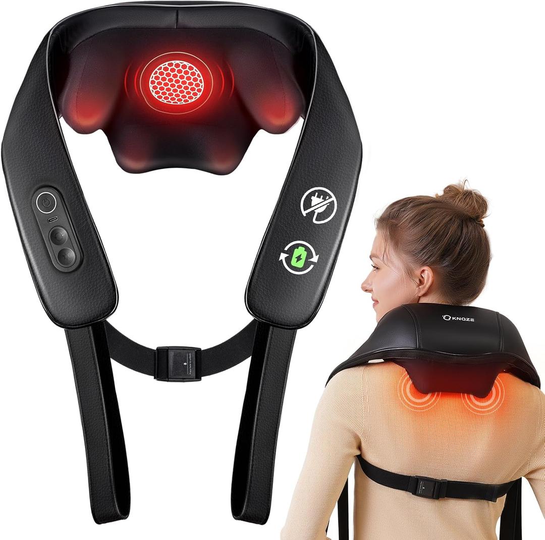 Neck and Shoulder Massager with Heat, Cordless Back and Neck Massager, Upgraded Graphene Heating, 4D Shiatsu Deep Kneading Massage for Shoulder, Back,Leg,Pain Relief, Portable Gifts for Dad Mom Friend (Black)