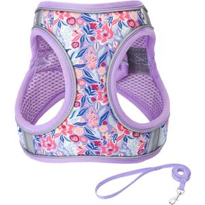 JUFOO S Light Purple Flower Pattern Dog Harness and Leash Set,No Escape Puppy Harnesses for Training Walking Breathable Adjustable Puppy Vest for Small Medium Dogs, Cats (Light Purple, S)