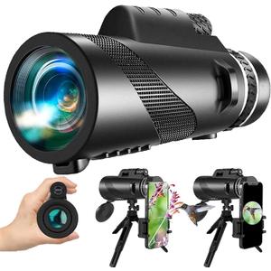 Monocular-Telescope 80x100 High Powered Monoculars High Definition for Adults High Powered with Smartphone Adapter Telescope Hunting Wildlife Bird Watching Travel Camping Hiking-Light Black