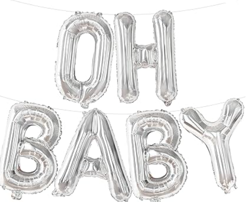 KatchOn, Silver Oh Baby Balloon - 16 Inch | Oh Baby Silver Mylar Balloon for Baby Shower Decorations | Oh Baby Banner, Oh Baby Balloons Letters | Silver Oh Baby Balloons For Gender Reveal Decorations