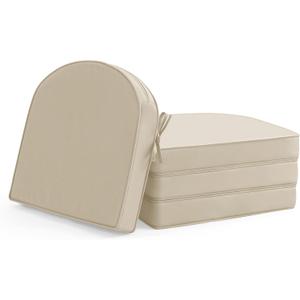 Outdoor Chair Cushions Set of 4: Waterproof & Fade Resistant Patio Furniture Cushions - 17 x 16 x 2 Inch Non Slip Round Corner Seat Cushion Pads with Removable Cover for Garden Yard Lawn, Cream