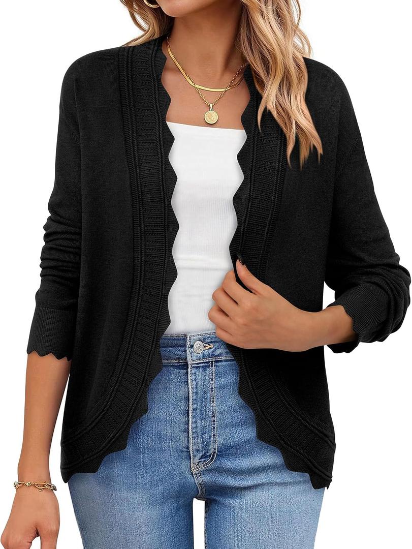 PRETTYGARDEN Cardigans for Women Lightweight Casual Long Sleeve Knitted Open Front Shrugs Sweaters 2026 Fall Clothes (Black,Medium) 