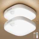 FULEN Shower Lights IP65 Waterproof, Motion Sensor Ceiling Light, Rechargeable Closet Light with 10000mAh Battery, LED Shower Lamp, Cordless Ceiling Lamp with RGB Colors, Remote Control, 2 Pack