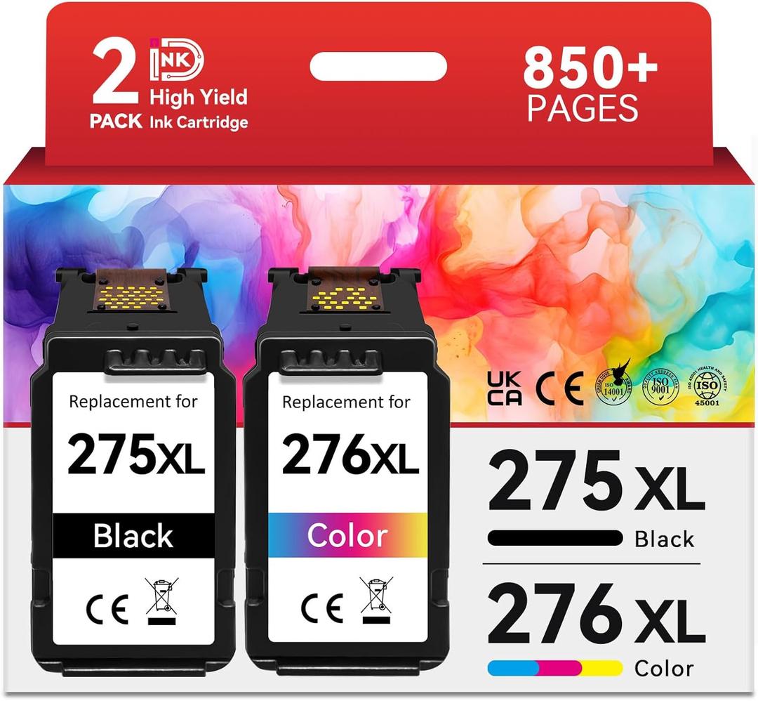 PG-275XL CL-276XL Compatible for Canon 275 and 276 Ink Cartridges Combo Pack PG 275 CL 276 XL Work for Canon Pixma TR4720 TS3720 TS3522 TS3520 TS3722 TS3500 TR4722 TR4723 TR4700 TS3700 Printer