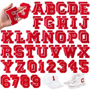 Lyrow 72 Pieces Chenille Letters Patches Iron on 3. 2 H x 2. 2 W Letters and Numbers a to Z Alphabet, Numbers 0 to 9 Embroidery Applique Patch for Clothing Backpacks Hats DIY Supplies(Red)