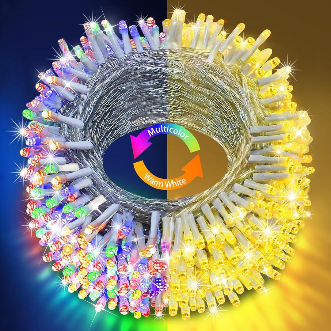 KNONEW 1000 LED 403FT Christmas Lights Outdoor Clear Wire Color Changing String Lights with 11 Modes & Timer Dimmable Fairy Light for Xmas Tree Roof Yard Wedding Decorations(Warm White to Multicolor)