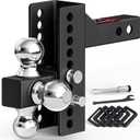 TYT Anti-Rattle Adjustable Trailer Hitch Tri-Ball Mount, Fits 2" Receiver, 4-1/2" Rise/Drop, 1-7/8"&2"&2-5/16" Ball, Heavy Duty Towing 10000lbs GTW
