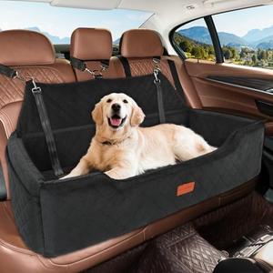 HEGGCOOE Large Dog Car Seat Under 100Lbs, Washable Dog Car Bed for 2 Medium Sized Dogs, Detachable Pet Booster Seat with Storage Pocket and Seat Belt for Back Seat Dog Travel Bed