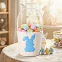 Cute Easter Basket with Handle Empty Bunny Basket Large Woven Cotton Rope Gifts Buckets for Egg Hunts Baby's First Easter Baskets Gifts(Blue)
