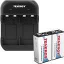 Tenergy TN141 2 Bay 9V Smart Charger with 2 Pack of Premium 9V NiMH 250mAh Rechargeable Batteries