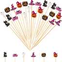 Jiesky 235pcs Halloween Cocktail Picks Halloween Theme cats boo ghosts witch hats pumpkins Bamboo Cocktail Toothpicks Fruit Sticks Sandwich Appetizer Charcuterie Skewers for Halloween Party Supplies