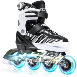 Adjustable Inline Skates Boys and Girls Ages 5-8 8-12 with Light up WheelsRoller Skates for Kids Ages 4-12, Teen Skates for Beginner Outdoor and Indoor (Medium-Big Kids13j-3 US, White)