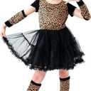 Willheoy Cheetah Costume for Girls Halloween Kids Leopard Costume Role Play Animal Costume Cosplay Dress Up Carnival (10-12 Years, Black)