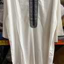 Men's Casual Long Kaftan Robe With Elbow Sleeves And Embroidered Neckline Lightweight, Large, Black and White