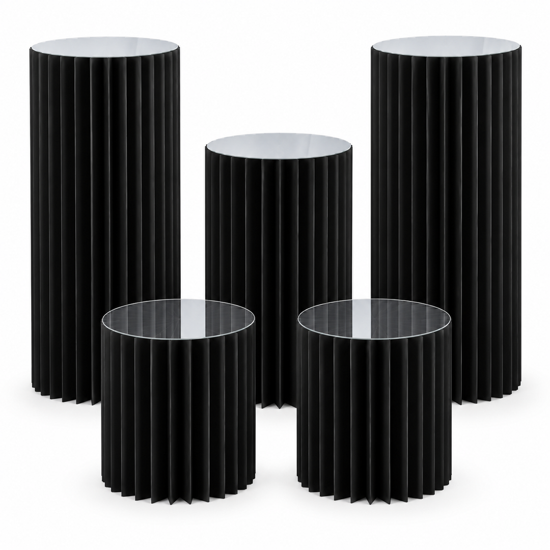 5-Piece Foldable Paper Column Display Stands, Round Wedding Centerpieces with Acrylic Plates, 2 × 31.5", 1 × 23.5", 2 × 16"
