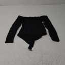 SUUKSESS Women Off the Shoulder Long Sleeve Bodysuit Double Lined Thong Bodysuit (Medium, Black)