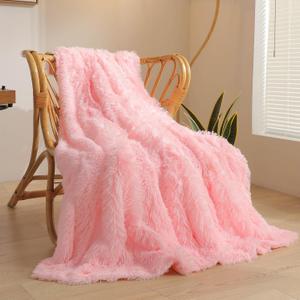 XeGe Plush Faux Fur Throw, Pink Luxurious 50x60 Shaggy Furry Blanket, Warm Soft Fuzzy Fluffy Lap Blanket for Sofa Bed Office Lightweight (50"x60")