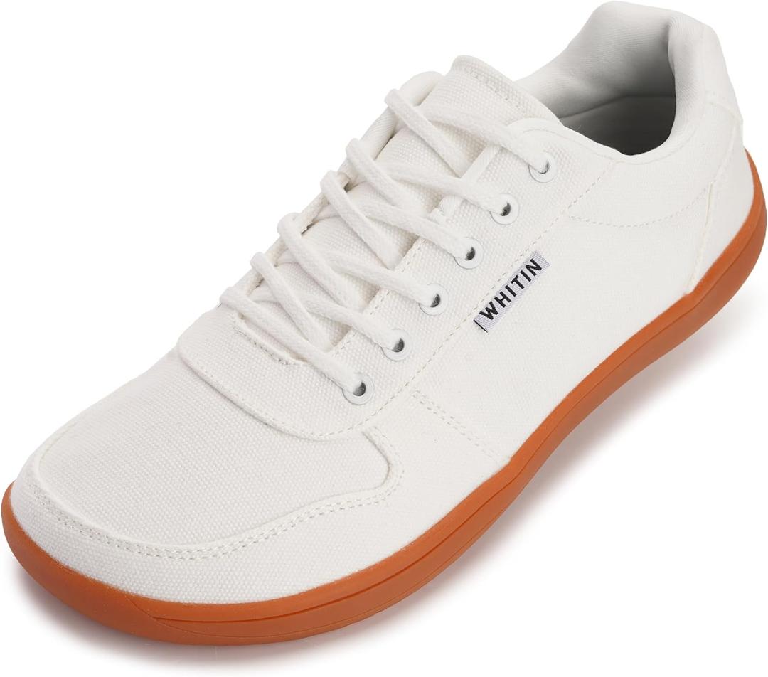 WHITIN Wide Toe Box Barefoot Sneakers for Women | Lightweight Canvas Minimalist Shoes (8, White Gum)