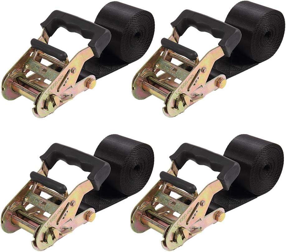 Endless Ratchet Tie Down Straps Heavy Duty Cargo Tie Downs, Sturdy Nylon Black Strap Down Ratcheting Securing Straps, Track Spring Fittings, Tie-Down Motorcycles, Trailer Loads, Kayak (2"x10'-4pcs black)