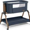 3 in 1 Baby Bassinet, Rocking Bassinets with Comfy Mattress and Wheels, Adjustable Height Bassinet Bedside Sleeper, Easy Folding Portable Crib for Newborn (Navy Blue)