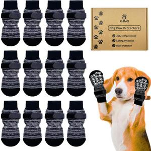 Dog Socks 12 Pack to Prevent Licking Paws, Anti Slip Dog Booties and Paw Protectors for Hardwood Floors Hot Pavement, Suitable for Small Medium Large Senior Dogs - Size Large (Black and Grey)