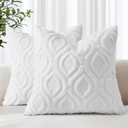 decorUhome Throw Pillow Covers 18x18 Inch Set of 2, Soft Plush Faux Wool White Solid Couch Pillow Covers, Accent Farmhouse Neutral Square Pillow Cases for Sofa Bed Living Room Home Decor