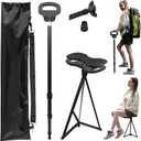 Adjustable Cane with Seat Folding Lightweight, Portable Cane Chair for Adults & Seniors, Walking Stick with Seat for Travel Hiking, with Cushion Carry Bag (Black), M