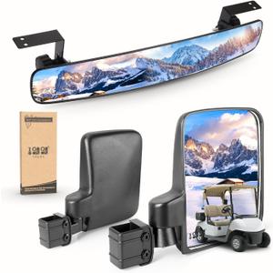 10L0L Golf Cart Mirrors, No Drilling 180 Degree Rotation & Foldable-HD Shatterproof Glass Mirrors for Golf Cart Club Car EZGO and Other, No Drilling Side Mirror & Rear View Mirror Kit