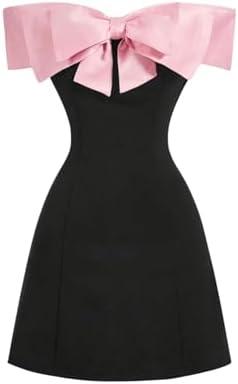 GORGLITTER Women's Bow Strapless Bodycon Mini Dress Off The Shoulder Wedding Guest Birthday Cocktail Going Out Dresses.S