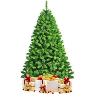 DORTALA Artificial Christmas Tree, 6.5 FT Unlit Flocked Xmas Tree with 924 Branch Tips, Foldable Metal Stand, Green