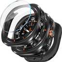 LETOID 3 in 1 Metal Case for Samsung Galaxy Watch Ultra/Ultra 2 Screen Protector 47mm, Stainless Steel Protective Bumper Face, Hard PC Back Cover and 9H Tempered Glass Film for 7 Ultra & 8 Ultra (Black/Orange)