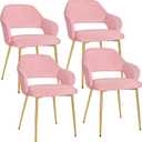 VECELO Velvet Dining Chairs Set of 4, Modern Upholstered Kitchen Chairs with Cushion, Padded Backrest and Metal Legs, Pink