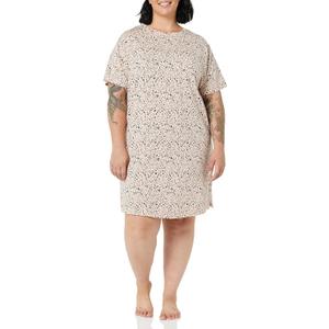 Amazon Essentials Womens Knit Jersey Sleep Tee Nightdress (Large, Ivory Leopard)