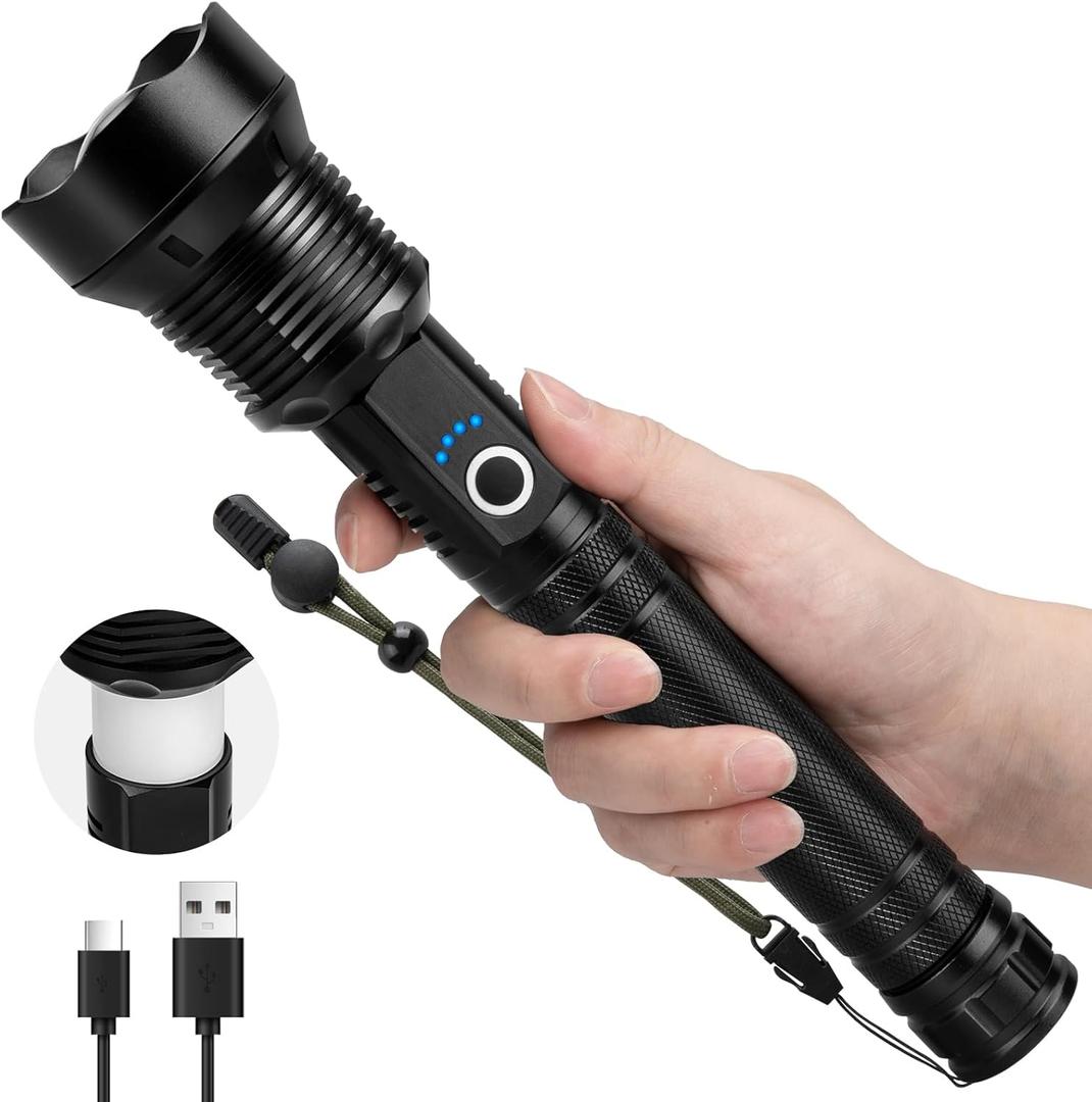 Rechargeable LED Flashlight High Lumens, 99,000 Lumens Super Bright Flashlights with 8 Modes & Waterproof, Powerful Handheld Flash Light for Home Camping Hiking