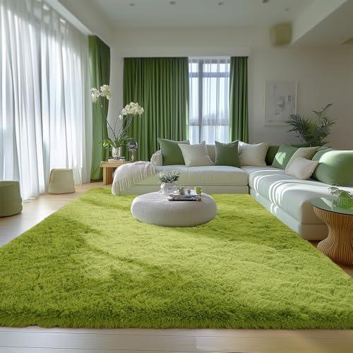 Green Grass Area Rugs for Bedroom Living Room, 9x12 Fluffy Fuzzy Shaggy Carpet for Kids Playroom Nursery Room, Thick Soft Plush Mat for Kids Baby Boys Teen Dorm Home Decor Aesthetic