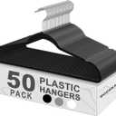 Hangers 50 Pack, Ultra-Thin Plastic Clothes Hangers (17.7 Inch) - Space-Saving Slim Hangers with Non-Slip Grooves for Wardrobe, Closet & Dorm Organization(Black)
