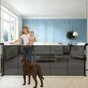 120" Extra Wide Retractable Baby Gates, 42" Extra Tall Retractable Dog Gate Pet Gate with Support Rods, Long Mesh Screen Child Safety Gate for Garage Doorways Hallways Deck Porch, Outdoor Indoor Use