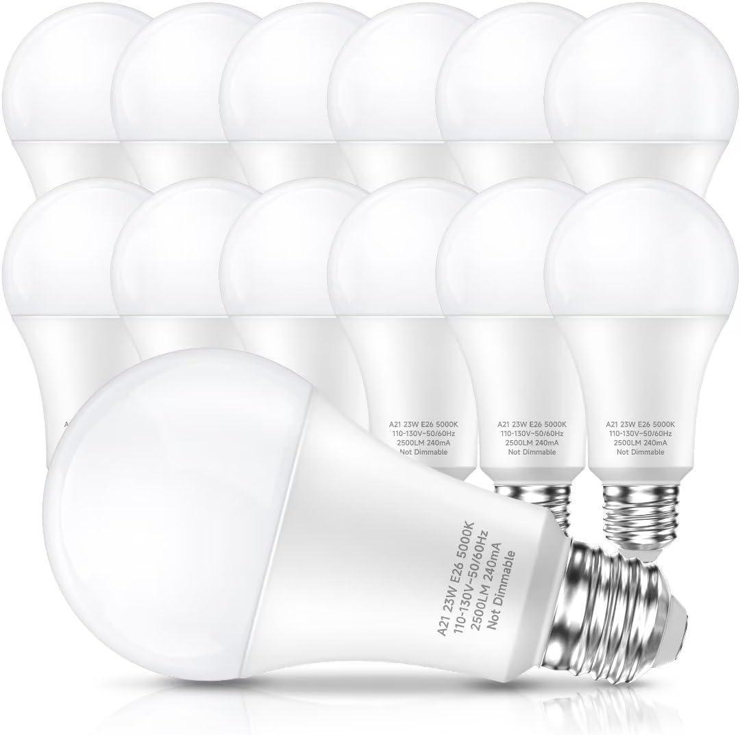 LEDERA 150 Watt LED Light Bulbs, Daylight White 5000K, 2500 Lumens Super Bright LED Bulbs, E26 Base, A21 LED Bulbs 23W Energy Saving, Non-Dimmable Bulbs for Living Room Bedroom Garage Office, 12 Packs
