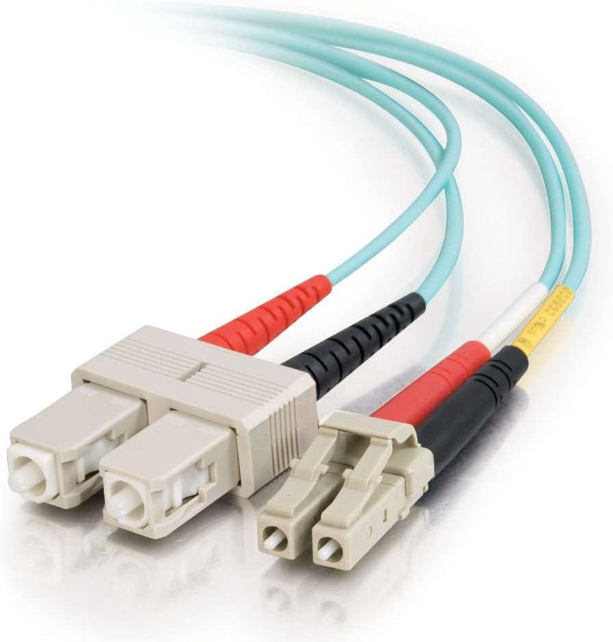 C2G 21625 OM3 Fiber Optic Cable - LC-SC 10Gb 50/125 Duplex Multimode PVC Fiber Cable, TAA Compliant, Aqua (49.2 Feet, 15 Meters) (Made in the USA)