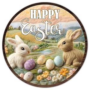 10" Easter Wooden Hanging Sign - Watercolor Bunny Hanging Plaque Decor For Room Office Party Wall Door - Easter Spring Celebration Decorative Party Decoration & Gift Supplies - A01