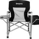 KingCamp Directors Chair with Side Table, Portable Folding Camping Chairs 300lbs Heavy Duty Seat with Pocket, Breathable Mesh Back & Compact Design for Camping Hiking Backpacking Fishing (Black / Grey)