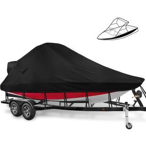 Wake Tower Boat Cover - 900D Marine Heavy Duty Waterproof, Fits 23-25ft V-Hull Bow Runabout Ski Boats, Black