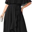 Women Plus Size Long Formal Dress Short Sleeve Chiffon Ruffle V Neck High Low Split Wedding Guest Maxi Dresses (3X-Large Plus, Black)