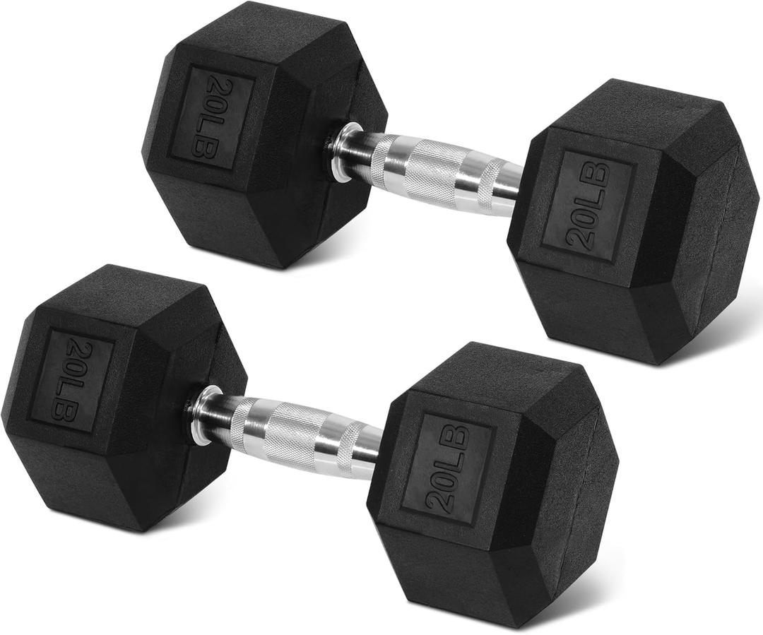 Rubber Coated Dumbbell Weight Set, 20lbs and 5lbs