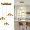 LMS Brushed Gold 3-Light Cluster Pendant Lights, Modern Kitchen Island Lighting with White Globe Glass Shade, Adjustable Hanging Cord Ceiling Light for Bathroom Bedroom Dining Room, LMS-186BG3